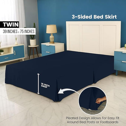 Utopia Bedding Twin Bed Skirt - Soft Quadruple Pleated Ruffle - Easy Fit with 16 Inch Tailored Drop - Hotel Quality, Shrinkage and Fade Resistant (Twin, Navy)