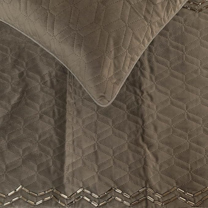 The HomeCentric King Queen Twin Gray Handmade King 90"x18" Bed Runner with Pillow Cover, Quilted & Crystals Bed Scarf on Velvet Fabric - Grey Diamond Symphony