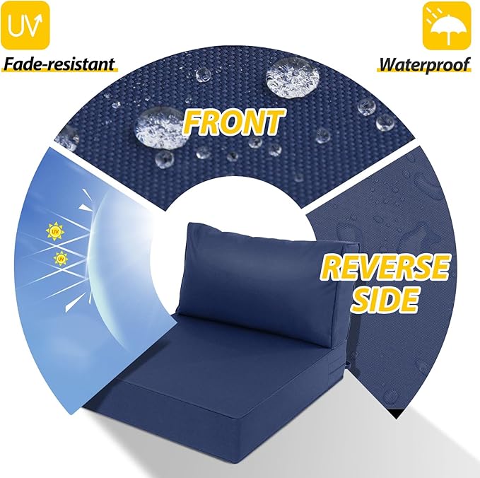 AAAAAcessories Outdoor Deep Seat Cushions, Waterproof, Fade-Resistant Patio Furniture Replacement Cushions, 23.5" x 25.5" x 5" + 23.5" x 13.5", Set of 4, Navy Blue