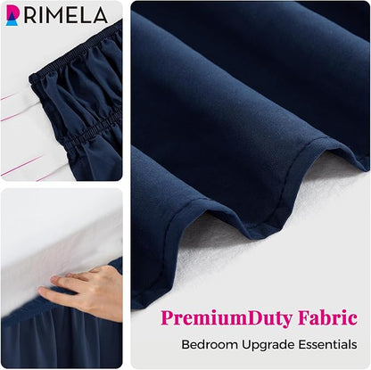 RIMELA Navy Blue Bed Skirt Queen Size 15 Inch Drop, Elastic Bed Skirting for Bed Base and Frame, Bedding Dust Ruffle Easy to Install, Lightweight Wrap Around Adjustable Bedskirt