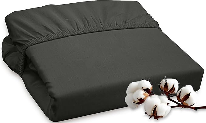 ROYALE LINENS 300 Thread Count 100% Long Staple Combed Cotton Fitted Sheet Queen - Super Soft Deep Pocket Bottom Sheet - Fitted Sheets Only - Elastic Sheets (Queen, Black)
