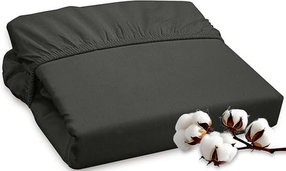 ROYALE LINENS 300 Thread Count 100% Long Staple Combed Cotton Fitted Sheet Queen - Super Soft Deep Pocket Bottom Sheet - Fitted Sheets Only - Elastic Sheets (Queen, Black)