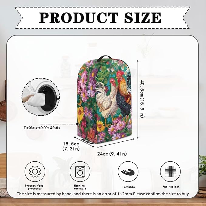 Rooster Flower Blender Dust Cover Stand Mixer or Coffee Maker Appliance Covers, Anti Fingerprint Polyester Dust Proof Stain Resistant Blender Cover for Home Kitchen