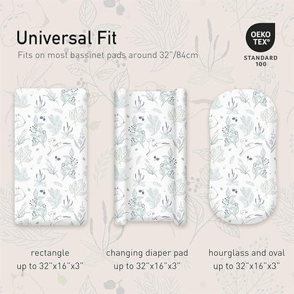 Gllquen Baby Bassinet Sheets 4 Pack, Breathable Cozy Fitted Mattress Sheet, Elastic Travel Crib Fashionable Pattern, Standard Cradle Safe Sheets for Baby Boys Girls 32"x16"(Forest Deer)