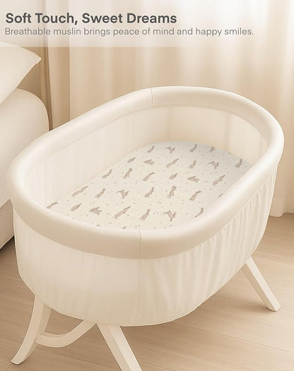 Muslin Bedside Bassinet Sheets 2 Pack, 33x20 Fitted Ultra Soft & Breathable Bedside Sleeper Sheets, Ideal for Baby Girl and Boy, Perfect for Newborns (Spring Garden & Sage)