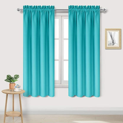 DWCN Blackout Curtains for Bedroom - Thermal Insulated Privacy Energy Saving Rod Pocket Drapes for Living Room, W 38 x L 72 Inch, Turquoise, Set of 2