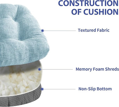 Chair Cushions for Dining Chairs Set of 6, Kitchen Chair Cushions, Chair Pads with Ties and Non Slip Backing, Tufted Memory Foam Seat Cushion 6 Pack, 15.5" x 15.5" x 4", Baby Blue