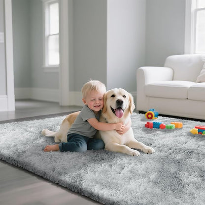 Fluffy Rug Shaggy Area Rug, Mottling Grey 4x6 Area Rugs for Bedroom, Small Bedside Rug, Soft Fluffy Shaggy Entryway Throw Rugs for Living Room Bedroom Kids Room Home Decor