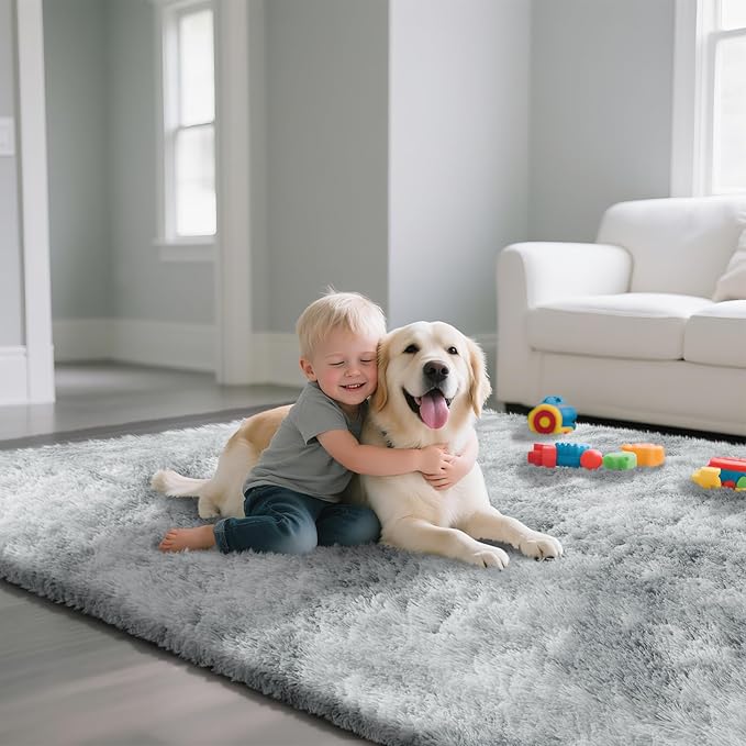 Fluffy Rug Shaggy Area Rug, Mottling Grey 6x9 Area Rugs for Living Room, Large Shag Area Rugs for Bedroom Kids Room Home Decor, Upgrade Anti-Skid Rectangular Fuzzy Rugs