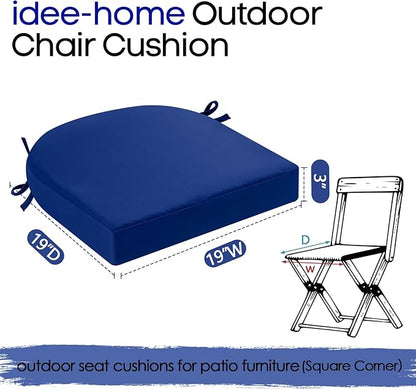 idee-home Outdoor Chair Cushions Set of 2, Thick 19" x 19" x 3" Outdoor Seat Cushions Patio Furniture Waterproof with Ties, Dining Pads