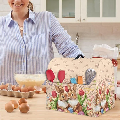 Generic Cute Rabbit Stand Mixer Cover for Easter Decor, Kitchen Dust Cover, 4.5-5 Quart, Lightweight, Waterproof, Polyester, Drawstring Closure, Rabbit Color