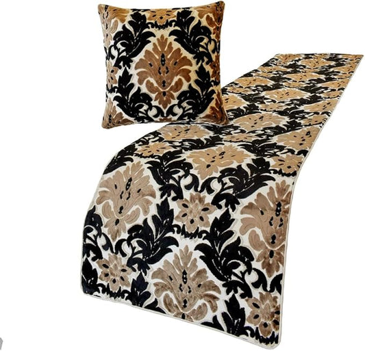 The HomeCentric King/Queen/Twin Brown Decorative King 90"x18" Bed Runner Without Pillow Cover, Damask Bed Scarf on Velvet Fabric - Victoria