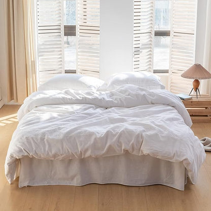 BISELINA French Linen Bed Skirt with Pleated Corner 22-Inch Tailored Drop Natural Flax Cotton Blend Basic Dust Ruffle Soft Cozy Farmhouse Bedding (22" King, Basic White)