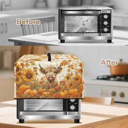 Microwave Ovens Dust Cover, Thanksgiving Highland Cattle Heat-Resistant Waterproof Polyester Oven Protection Case for Microwave Oven Smart Oven Toaster Stainless Steel Oven