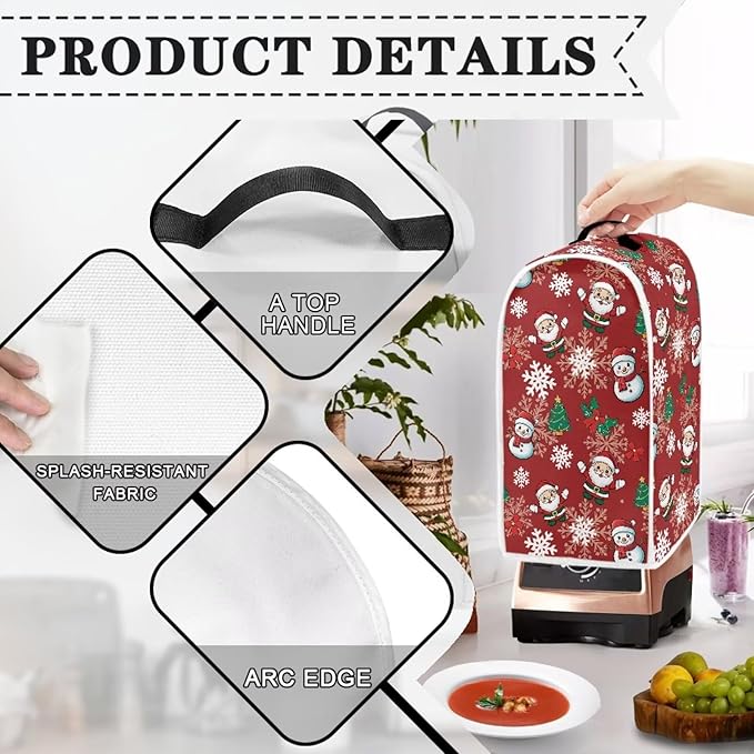 Talayituse Santa Claus Snowman Snowflake Tree Berry Print Blender Dust Cover, Fingerprint Protection Cover for Stand Mixer or Coffee Machine, Home Kitchen Appliance Covers Christmas Decor