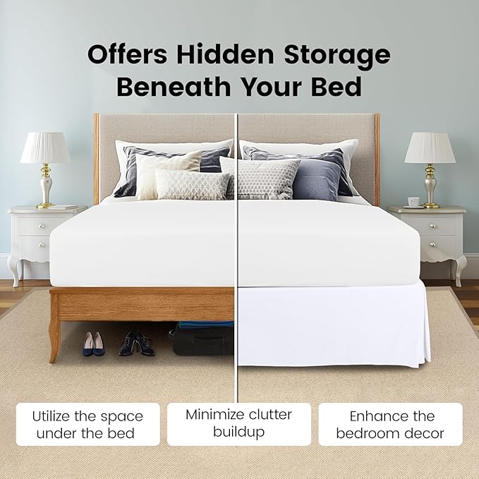 Utopia Bedding Queen Bed Skirt - 20 Pack - Soft Quadruple Pleated Ruffle - Easy Fit with 16 Inch Tailored Drop - Hotel & B&B Quality, Shrinkage and Fade Resistant (Queen, White)