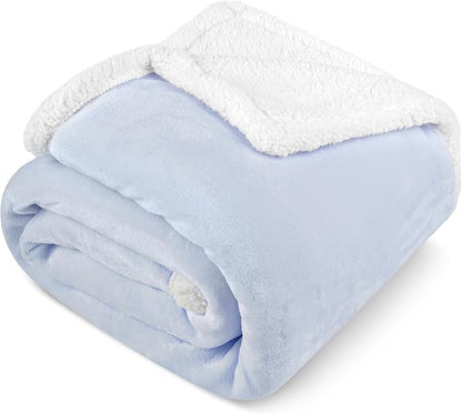 PAVILIA Sherpa Fleece Throw Blanket for Couch, Light Blue, Plush Soft Fuzzy Sofa Blanket, Cozy Reversible Winter Throw for Women Men, 50x60 Inches