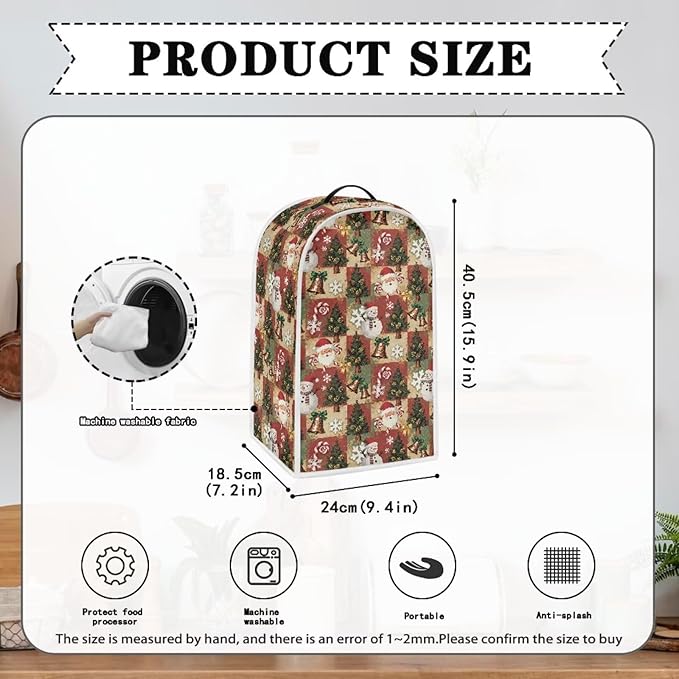 Christmas Print Blender Cover Dust Cover for Kitchen Decorative Food Processor Dust Covers with Handle Easy to Install Protection Covers for Stand Mixer Juice Machine Christmas Decor