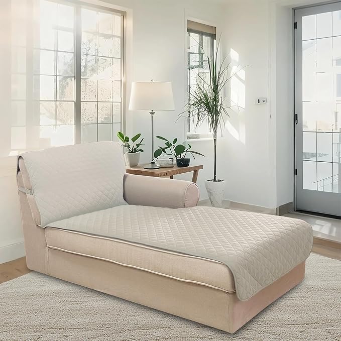 U-NICE HOME Sectional Couch Cover for Dogs Chaise Lounge Reversible Sofa Cover Furniture Protector Cover for Pets with Elastic Adjustable Strap (Chaise Lounge, Beige/Beige)
