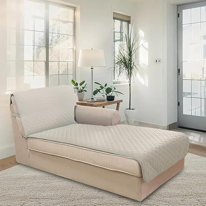 U-NICE HOME Sectional Couch Cover for Dogs Chaise Lounge Reversible Sofa Cover Furniture Protector Cover for Pets with Elastic Adjustable Strap (Chaise Lounge, Beige/Beige)