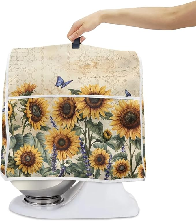 Sunflower Mixer Cover for Kitchen Aid 6-8 Qt Mixer, Yellow Small Appliance Dust Covers Universal for Air Fryers, Coffee Makers, Kitchen Decor Gift for Friends