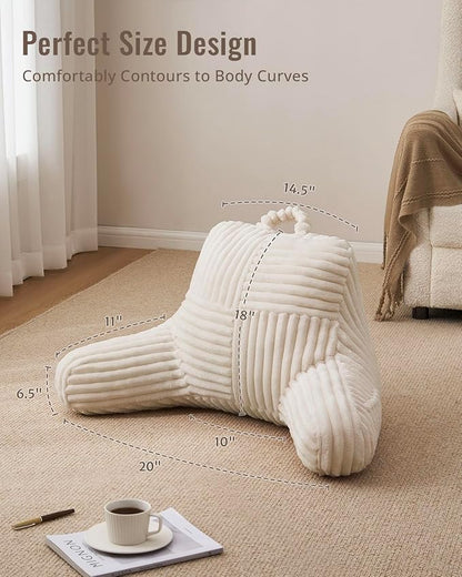 Blissful Diary Reading Pillow for Sitting in Bed, Flannel Back Pillow Bed Sitting Up for Adult & Children, Backrest Cushion for Sit Up in Couch or Floor, Dorm Essentials, Ivory White