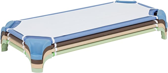 Sprogs Heavy-Duty Stackable Standard Size 52"L Daycare Cots for Kids and Toddlers, Stacking Preschool Classroom Kids Cots for Sleeping, Resting, Naptime, Pack of 16, Natural Colors