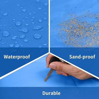 Frelaxy Pocket Picnic Blanket, Waterproof Sandproof Beach Mat, Compact Camping Tarp for Festivals, Hiking, Travel, Outdoor Recreation (Blue, 28'' x 47'')