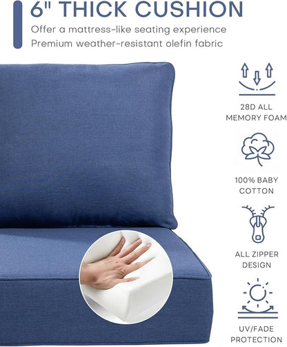 Luxury 24x24x6 Inch Outdoor Chair Cushions Set of 4 - Heavy Duty Water-Resistant Comfortable Cushion for Patio Furniture Set Dining Gliding Rocking Chairs Loveseat L-Shape Sofa - Navy Blue