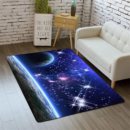 Blue Universe Outer Space Area Rug for Boys Bedroom Planet Printed Throw Rugs Starry Sky Carpets for Living Dinning Room Machine Washable, 3'×5'