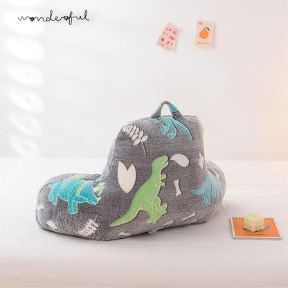 Meeting Story Glow in The Dark Green Dinosaur Luminous Reading Pillows Sparkling with Arms Back Pillow for Bed, Bed Rest Pillow for Adults Teens, Kids, (Blue-Green)