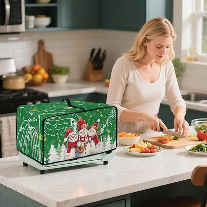 Air Fryer Toaster Oven Cover Fabric Convection Oven Cover with Pockets, Small Appliance Dust Protection for Christmas, L, 18.5 x 22.5 x 13 Inches, Snowman Guitar Musical Note Star Green