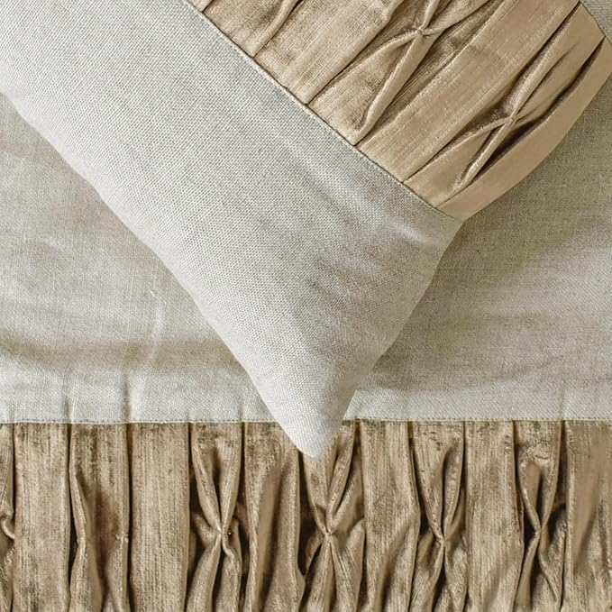 The HomeCentric King/Queen/Twin Brown Decorative King 90"x18" Bed Runner with Two Pillow Cover, Patchwork, Pintucks Bed Scarf on Velvet Fabric - Cascade Pleats