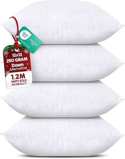 Utopia Bedding Throw Pillows (Set of 4, White), 12 x 12 Inches Pillows for Sofa, Bed and Couch Decorative Stuffer Pillow