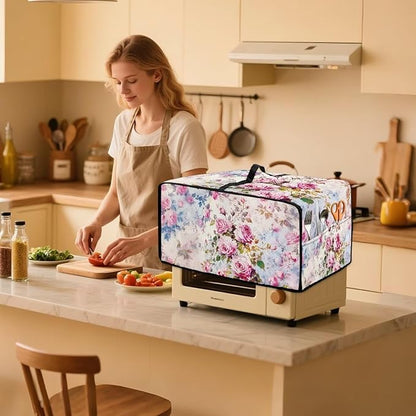Toaster Oven Dust Cover with Pockets, Stain-resistant Kitchen Electrical Appliance Cover Countertop Ovens Decorations, M, 16.5" x 20.5" x 10", Retro Rose Pink
