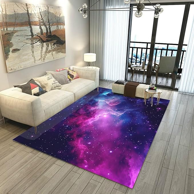 Purple Galaxy Rug Space Rugs Colorful Throw Rug Non-Slip Sun and Cloud Carpet Doormats for Living Room Bedroom Apartment Dorm Floor Mat 63 in x 31 in