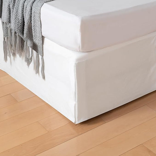 Queen Bed Skirt, Grid Plaid Soft Quadruple Pleated Ruffle Bed Skirt, Tailored Dust Ruffle 16 Inch Drop Easy Fit, Mashable (White)