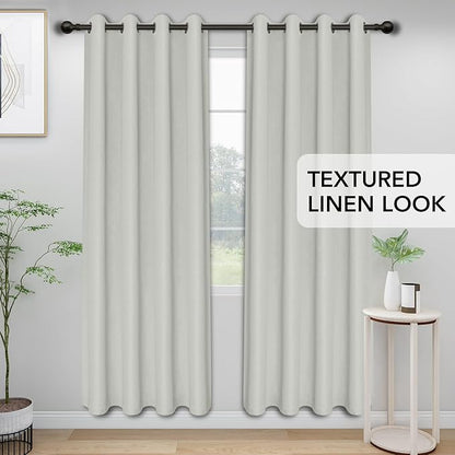 Easy-Going Linen Look Blackout Curtain 108 Inch Length Grommet Window Curtain Drapes for Bedroom, Living Room Thermal Insulated Room Darkening (Set of 2 Panels, Light Gray)