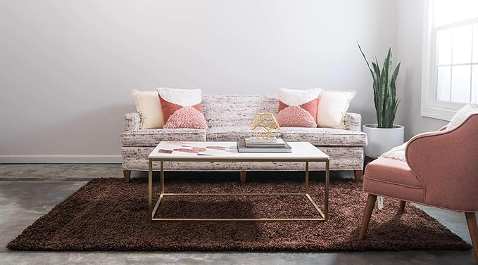 Unique Loom Solid Shag Collection Area Rug (7' 10" x 10' Rectangle, Chocolate Brown)
