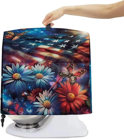 American Flag Daisy Butterfly Mixer Cover Protector, Dust Covers for 6-8 Quart Kitchen Aid Mixer, Polyester, Waterproof, Multicolor, Drawstring Closure