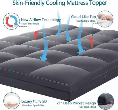 CHOKIT King Mattress Topper, Extra Thick Pillow Top Mattress Pad for Back Pain Relief, Cooling Bed Topper Mattress Cover with 8-21 Inch Deep Pocket