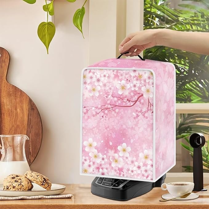 Mumeson Cherry Blossom Coffee Maker Cover, Universal Waterproof and Dustproof Pouch with Dual Handle for Home, Garage, Office