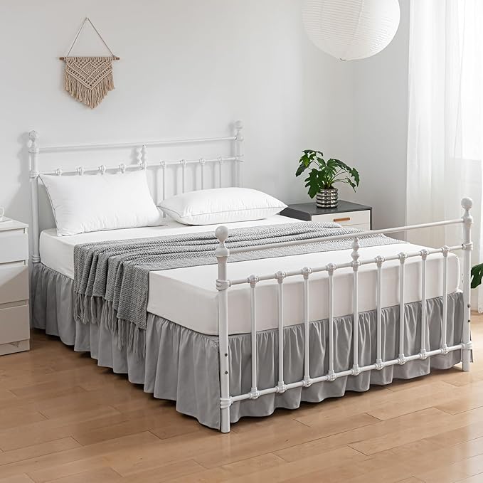 Bed Skirt King Size Ruffled Bed Skirts with Split Corners, 12 Inch Drop Dust Ruffle Bed Skirt with Platform,Light Gray