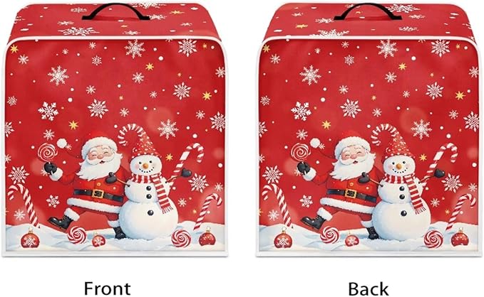 Cute Christmas Coffee Maker Cover with Handle, Santa Claus Snowman Foldable Coffee Machine Dust Cover Washable Kitchen Decor