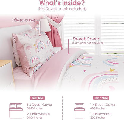 SANDJEST Rainbow Duvet Cover Sets Twin Size for Kids Girls, Include 1 Polyester Comforter Cover 68x86 Inches and 1 Pillowcase 20x26 Inches, Comforter Not Included, Gift for Christmas Birthday