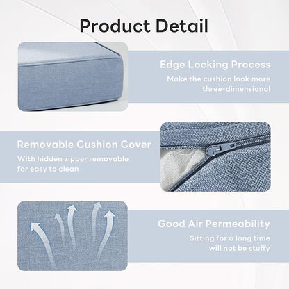 6" Thicker Outdoor Chair Cushion 3 Sets - 24" *24" *6" Waterproof Patio Furniture Cushions with Removable Cover, 28D High Density Sponge Filling Thicken Outdoor Patio Cushions - Baby Blue