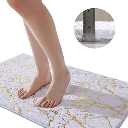 QJHOMO Toilet Rugs U Shaped White and Gold Bathroom Rugs, Gold Decor Toilet Mat Contour Bath Rug Marble Bathroom Accessories, Extra Thick Carpet Non Slip Floor Mats Machine Washable (20x20 inch)