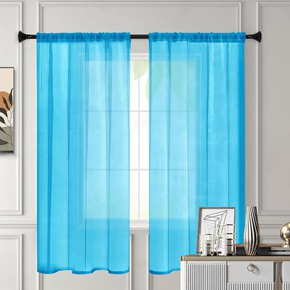 Sheer Curtains 72 Inches Long 2 Panels, Rod Pocket Short Curtain for Kitchen, Bedroom, Cafe Window(Cyan Blue 38" W x 72" L)
