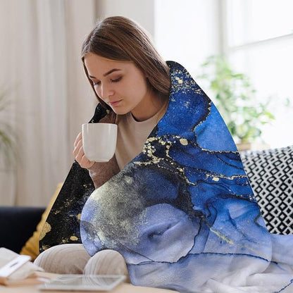 Modern Marble Blanket, Abstract Luxury Baroque Golden Dark Blue Stone Veins Pattern Soft Warm Cozy Plush Flannel Covers for Livingroom Bedroom Couch Chair Camping Travel Home Decor Tapestry 30x40in