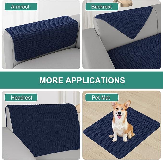 Foxdecor Couch Arm Covers Sofa Armrest Covers, Arm Chair Covers Set of 2, Non-Slip Arm Rest Cover for Sofa, Armchair Slipcovers Couch Protector (Dark Blue 24x28 inch)